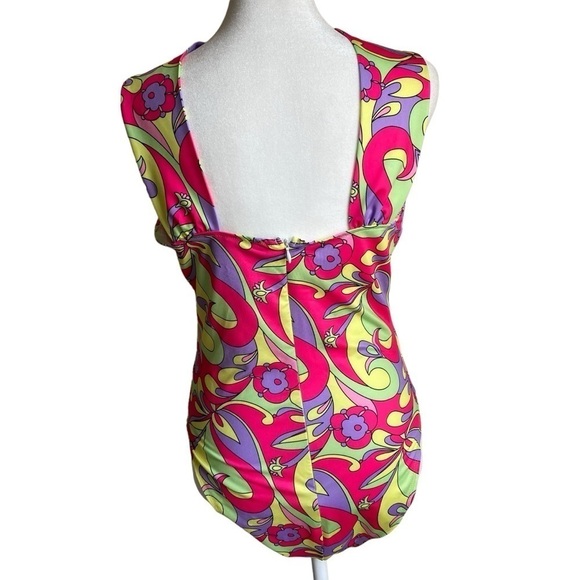 NWT AKIRA Happy Daze Cross Over Cutout Halter Bodysuit Retro 70s Hippie Print L - Picture 5 of 15